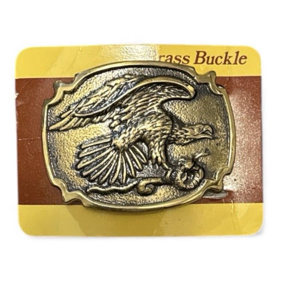 Vintage Buckler Handmade Solid Brass Eagle And Shaker Belt Buckle USA Western
